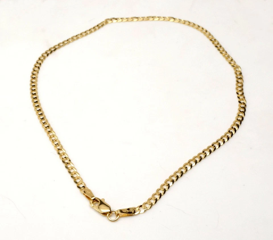 Tobillera de eslabones cubanos con bordillo hueco de oro amarillo real de 10k de 2,5 mm 10 pulgadas  Foto 1 de 1