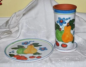 Handbemalter Weinkühler Halter mit Käseplatte - 3 Stück - Made in Portugal - Bild 1 von 4