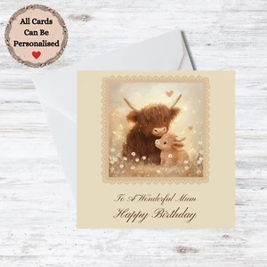 Personalised Mum/Sister/Aunt Birthday Card - Cute Cow with Baby Customisable - Picture 1 of 1