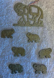 Vintage Brass Elephant Mobile / Wind Chime Sarna Brass India 7 Pieces Sarnabrass - Picture 1 of 5