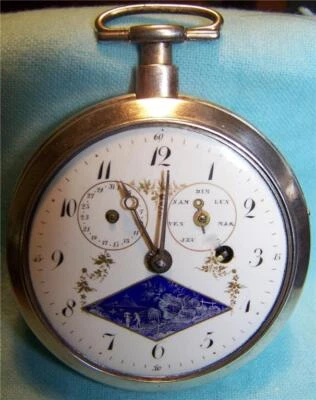 Early french consular cased verge fusee pocket watch silver w/ gold enamel dial - Image 1 of 4