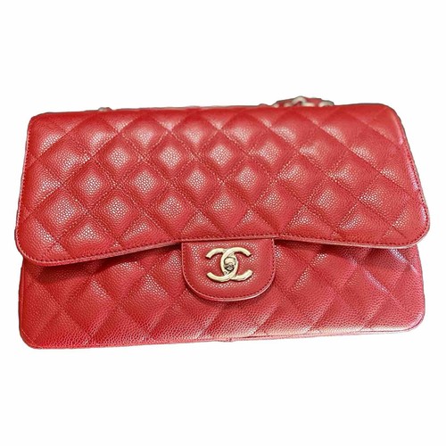 RARA Borsa a patta singola CHANEL 10C Rosso Jumbo Caviale Pelle Argento AUTENTICA