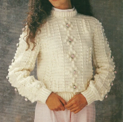 Popcorn Sweater For Adults Crochet PATTERN INSTRUCTIONS removed from a magazine - Image 1 of 3