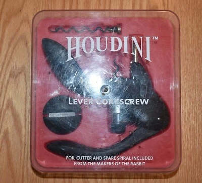 HOUDINI LEVER CORKSCREW By Rabbit, Black Wine Bottle Opener & Foil Cutter  - Image 1 of 4