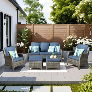 5 Pieces Outdoor Patio Furniture Set All-Weather Wicker High Back Conversation S - Picture 1 of 12