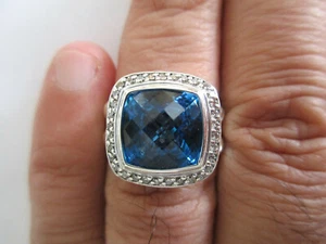 Authentischer David Jurman Diamant & Blautopas Silberring Diamant = 1/2 Karat F-VS1 - Bild 1 von 12