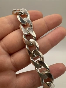 925 Sterling Silver Diamond Cut Wide Curb Bracelet Men’s Gift Chunky Heavy 47.8g - Picture 1 of 7