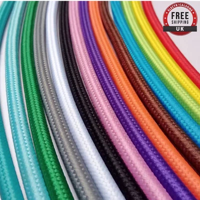 Vintage 3 Core Fabric Lighting Cable Braided Fabric Flex Color Wires Retro - Image 1 of 4