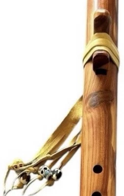 1990s High Spirits Native American Indian Wood Flute In E w/ Ceramic Skull Beads - Image 1 of 4