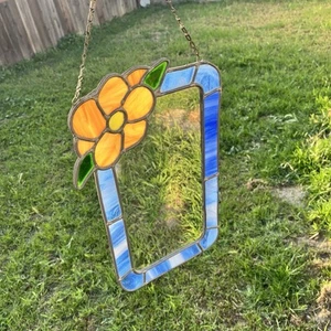 Vintage Stained Glass Mirror Floral Flower 10.50” x 16.50” Gorgeous - Picture 1 of 12