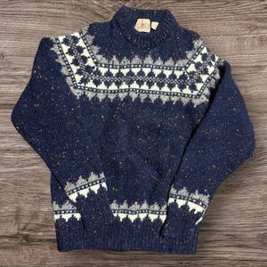 VTG J Crew Wool Oarsman Sweater Women Medium Navy Fair Isle Speckled Crew Neck - Picture 1 of 5