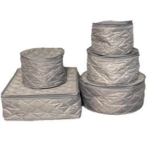 5 Pc Gray Quilted Storage Set Protectors for China Dishes Dinnerware - Picture 1 of 12