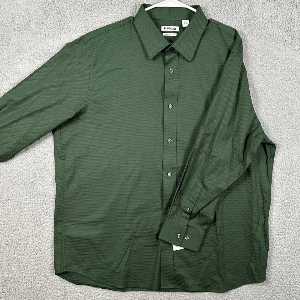 Vestido Camisa Haggar Para Hombre 17-17.5 32-33 Verde Abotonado Elastizado Calce Clásico NUEVO Foto 1 de 4