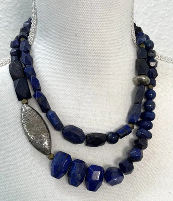 SILPADA 18" Lapis Lazuli Indigo Blue 925 Sterling Silver 2-Strand NECKLACE N3098 - Image 1 of 4