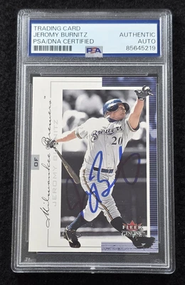 Tarjeta de béisbol Fleer 2001 firmada por Jeromy Burnitz - Cerveceros - Mets de Nueva York - PSA Foto 1 de 4