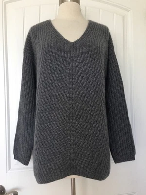 GARNET HILL 100% CASHMERE CHARCOAL GRAY V NECK THICK RIBBED KNIT SWEATER SIZE M - Image 1 of 4