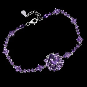Sommer 925 Silber Armband Birne Amethyst 10x8mm Natürlicher Edelstein Schmuck - Bild 1 von 14