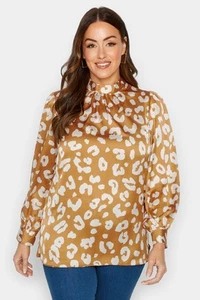 M&Co Women's Leopard Print High Neck Satin Blouse - Picture 1 of 9
