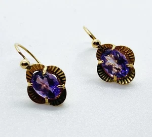 ORECCHINI AMETISTA ORO 18 KT 750 DONNA SERA STILE CERNIERA OTTIMI - Foto 1 di 7