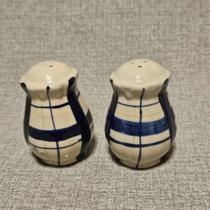 Vintage White Blue And Yellow Plaid Salt And Pepper Shakers Made In China - Picture 1 of 6