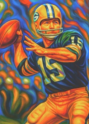 BART STARR * Green Bay Packers * FÚTBOL * Impresión de tarjeta de arte ilustrado * 4x6 Foto 1 de 2