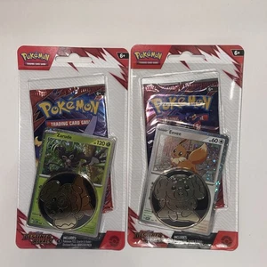 Lot Of 2 Pokemon Destined Rivals Booster Packs Eevee & Zarude Promos with coins - Picture 1 of 6