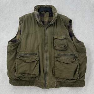 Vintage Woodland Reversible Insulated Vest Mens 2X Hunting Green Plaid Cotton - Picture 1 of 12