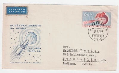 Czech Space First Soviet Rocket to the Moon FDC 1959 CV $7 B-2 - Image 1 of 2