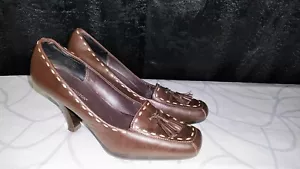 Worthington Brown Pumps Size 6.5 Shoes Heels 3.5" Women Tassel cream Contrast - Picture 1 of 7