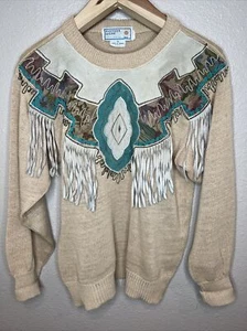 Vintage Pioneer Wear Fringe Leather Sweater Size Small - Picture 1 of 7