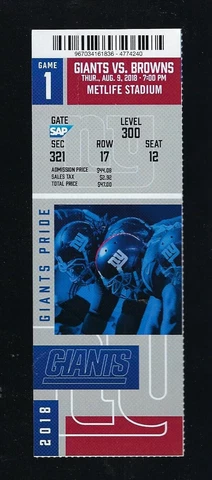 BAKER MAYFIELD PRO DEBUT 2018 NFL BROWNS @ NEW YORK GIANTS FULL FOOTBALL TICKET Cover