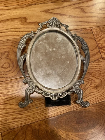 vintage Silver Color Table Top Vanity Mirror Freehand Cover