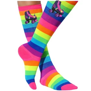 Roller Skating Unicorn Socks Rainbow Knee High Leggings Derby Glow Skate Party  - Picture 1 of 11