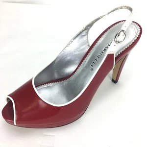 A Marinelli Schuhe Größe 6,5 M rot weiß Lackleder Peeptoe Slingback - Bild 1 von 12