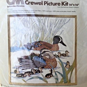 Crewel Blue Winged Teal Duck Crewel Kit 16x16 Hallmark CM 1977 filato lana mai usato - Foto 1 di 4