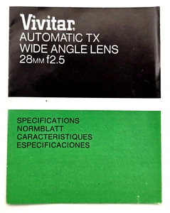 Original Vivitar 28mm f/2.5 Wide-Angle Lens (Specifications Booklet Only) (A29) - Picture 1 of 3