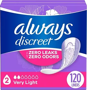 Always Discreet Adult Incontinence & Postpartum Liners for Women, Size 2, 120 Ct - Picture 1 of 7