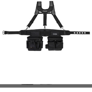 2-Bag 14-Pocket Black Electricians Suspension Rig Work Belt with Suspenders