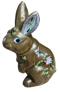 VINTAGE CLOISONNÉ HAND PAINTED COPPER ENAMEL BUNNY FIGURINE  - Picture 1 of 9