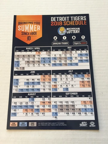 2018 Detroit Tigers Magnet Schedule & Tigers Pocket Schedule from Comerica Park Cover