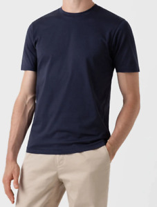 Mens T-Shirt Top Sunspel Riviera Size S 37-39" Slim Fit 100% Cotton - Navy Blue