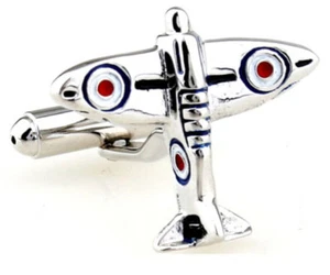 Silber Farbe Britische WW2 Spitfire Krieg Flugzeug Manschetten Cufflinks.Direct - Picture 1 of 6