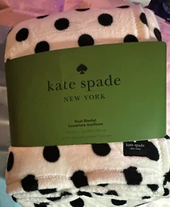 Kate Spade : White w/black : Polka Dots : Plush Blanket : 98” X 92” : so Soft - Picture 1 of 3