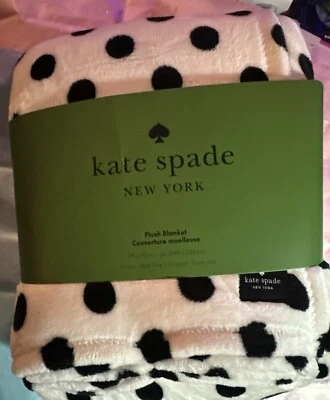 Kate Spade: blanco con negro: lunares: manta de felpa: 98” X 92”: muy suave Foto 1 de 3