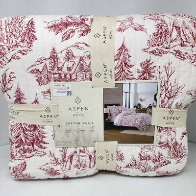 Woodland Christmas Cabin Farmhouse Stag Reindeer King Cotton Quilt & Shams - Image 1 of 4