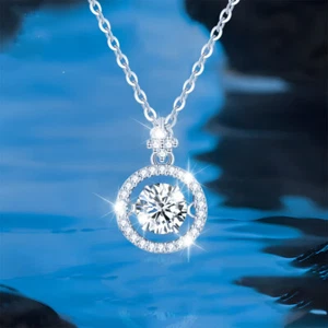 Dancing Moissanite Charm Necklace in 925 Sterling Silver - Picture 1 of 6