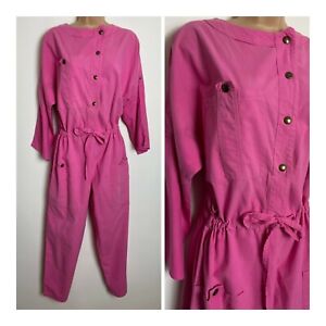 Vintage 80's Candy Pink Cotton Pocket Detail Bat Wing All In One Jumpsuit 14-16 