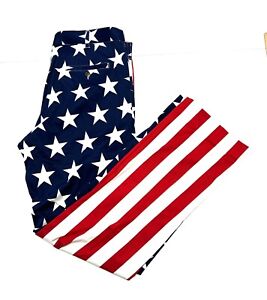 LOUDMOUTH Golf Pants USA Flag Mens Size 38 X 34 Straight Cotton Blue & White