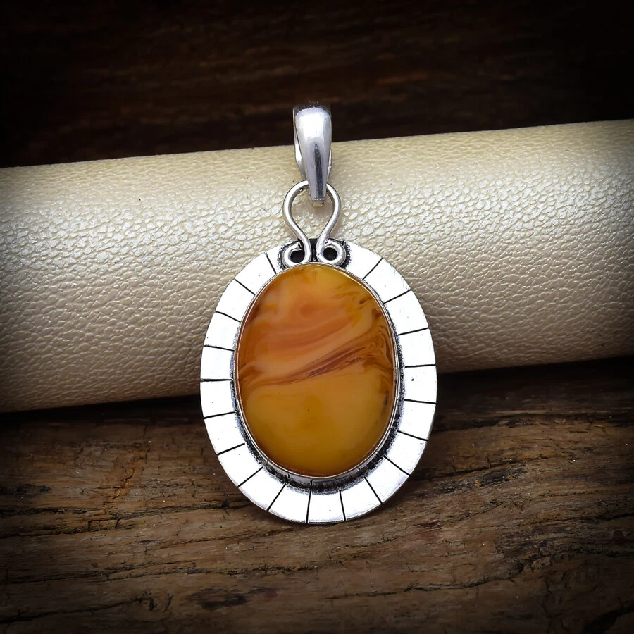 Meravigliosi Giallo Ambra Baltica Gemma 925 Argento Sterling Mano Ciondolo 5.8cm - Immagine 1 di 3