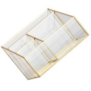 Metal Frame Glass Storage Box Bathroom Makeup Organizer Brush Large Travel - Picture 1 of 12